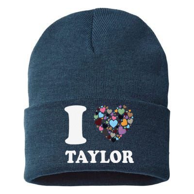 Colorful Heart Taylor First Name Girl I Love Taylor Sustainable Knit Beanie