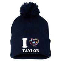 Colorful Heart Taylor First Name Girl I Love Taylor Pom Pom 12in Knit Beanie