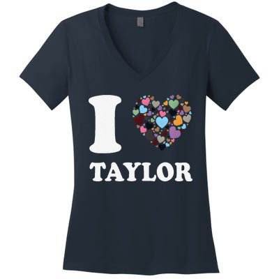 Colorful Heart Taylor First Name Girl I Love Taylor Women's V-Neck T-Shirt