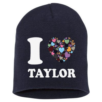 Colorful Heart Taylor First Name Girl I Love Taylor Short Acrylic Beanie