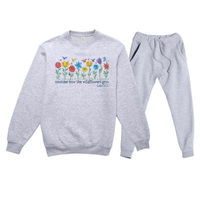 Consider How The Wildflowers Grow Luke 1227 Retro Christian  Premium Crewneck Sweatsuit Set