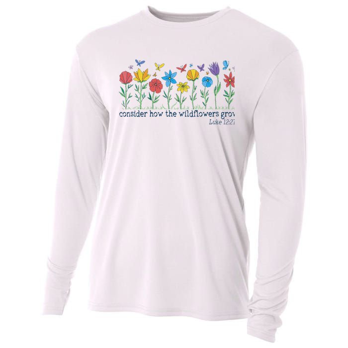 Consider How The Wildflowers Grow Luke 1227 Retro Christian  Cooling Performance Long Sleeve Crew