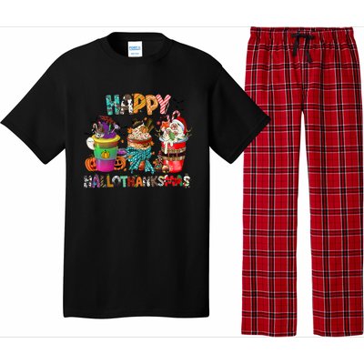 Coffee Halloween Thanksgiving Christmas Happy Hallothanksmas Gift Pajama Set