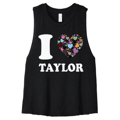 Colorful Heart Taylor First Name Girl I Love Taylor Women's Racerback Cropped Tank