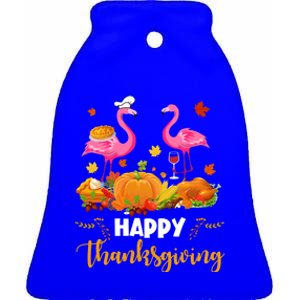 Cool Happy Thanksgiving Flamingo Ing Wine Lover Funny Gift Cool Gift Ceramic Bell Ornament