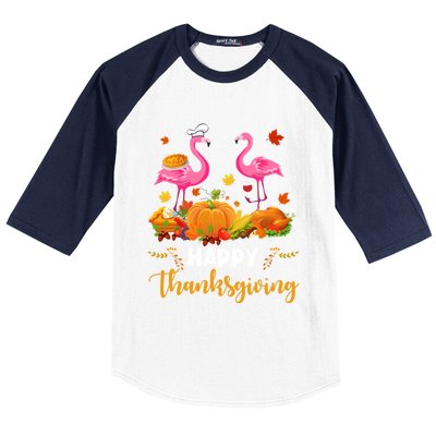 Cool Happy Thanksgiving Flamingo Ing Wine Lover Funny Gift Cool Gift Baseball Sleeve Shirt