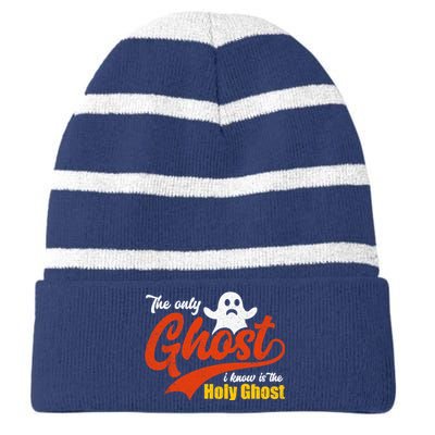 Christian Halloween The Only Ghost I Know Is The Holy Ghost Striped Beanie with Solid Band