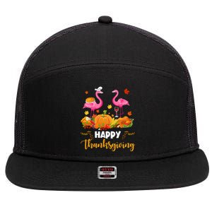 Cool Happy Thanksgiving Flamingo Ing Wine Lover Funny Gift 7 Panel Mesh Trucker Snapback Hat