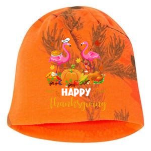 Cool Happy Thanksgiving Flamingo Ing Wine Lover Funny Gift Kati - Camo Knit Beanie