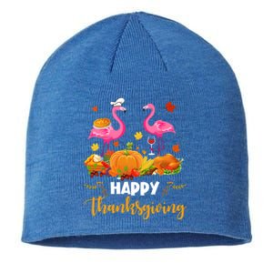 Cool Happy Thanksgiving Flamingo Ing Wine Lover Funny Gift Sustainable Beanie