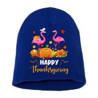 Cool Happy Thanksgiving Flamingo Ing Wine Lover Funny Gift Short Acrylic Beanie