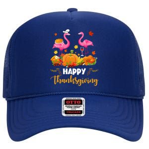 Cool Happy Thanksgiving Flamingo Ing Wine Lover Funny Gift High Crown Mesh Back Trucker Hat