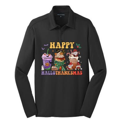 Coffee Halloween Thanksgiving Christmas Happy Hallothanksmas Gift Silk Touch Performance Long Sleeve Polo