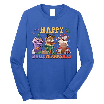 Coffee Halloween Thanksgiving Christmas Happy Hallothanksmas Gift Long Sleeve Shirt