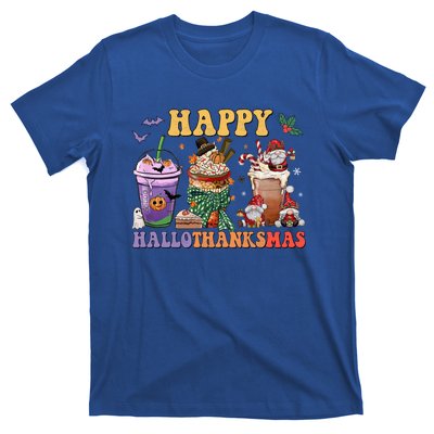 Coffee Halloween Thanksgiving Christmas Happy Hallothanksmas Gift T-Shirt