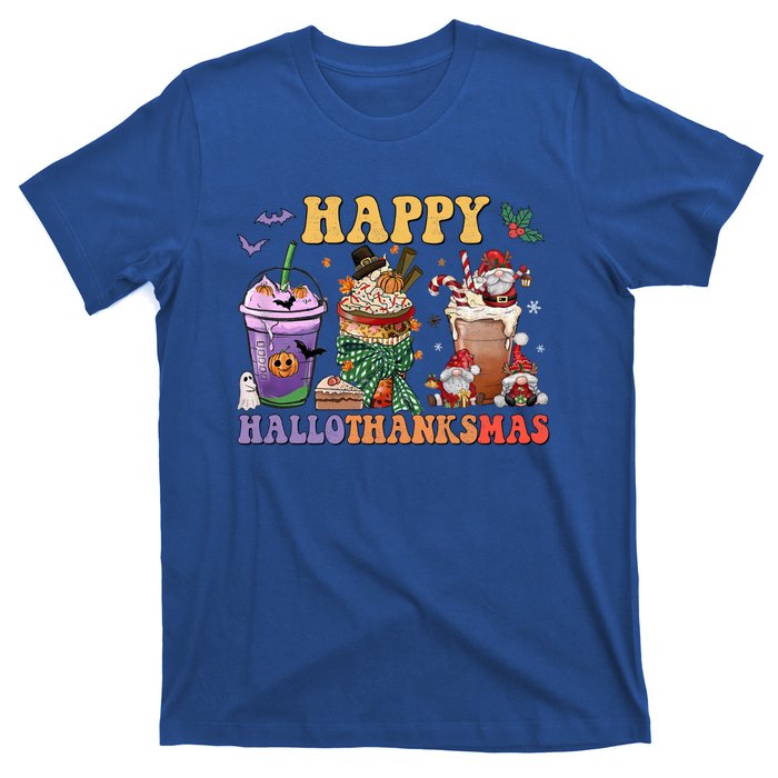 Coffee Halloween Thanksgiving Christmas Happy Hallothanksmas Gift T-Shirt