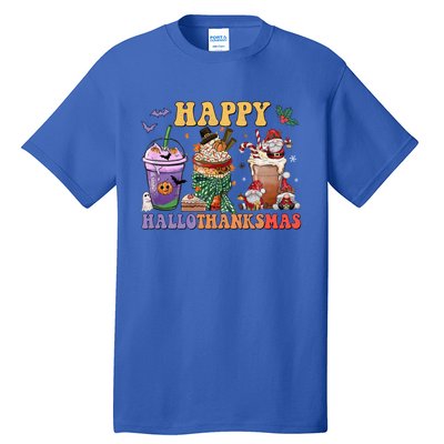 Coffee Halloween Thanksgiving Christmas Happy Hallothanksmas Gift Tall T-Shirt