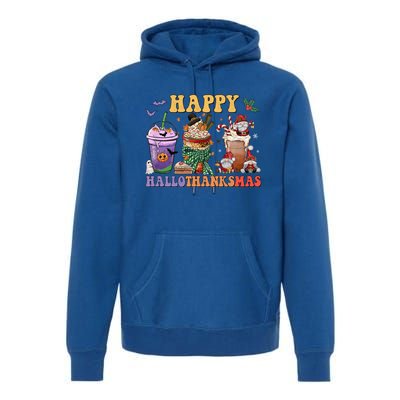 Coffee Halloween Thanksgiving Christmas Happy Hallothanksmas Gift Premium Hoodie