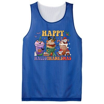 Coffee Halloween Thanksgiving Christmas Happy Hallothanksmas Gift Mesh Reversible Basketball Jersey Tank