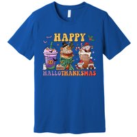 Coffee Halloween Thanksgiving Christmas Happy Hallothanksmas Gift Premium T-Shirt