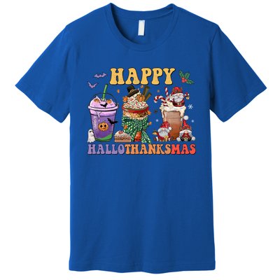 Coffee Halloween Thanksgiving Christmas Happy Hallothanksmas Gift Premium T-Shirt