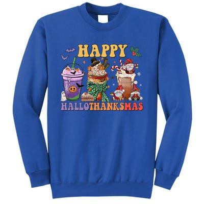 Coffee Halloween Thanksgiving Christmas Happy Hallothanksmas Gift Tall Sweatshirt