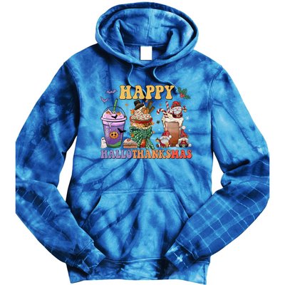 Coffee Halloween Thanksgiving Christmas Happy Hallothanksmas Gift Tie Dye Hoodie