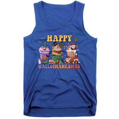 Coffee Halloween Thanksgiving Christmas Happy Hallothanksmas Gift Tank Top