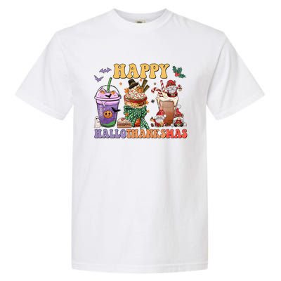 Coffee Halloween Thanksgiving Christmas Happy Hallothanksmas Gift Garment-Dyed Heavyweight T-Shirt