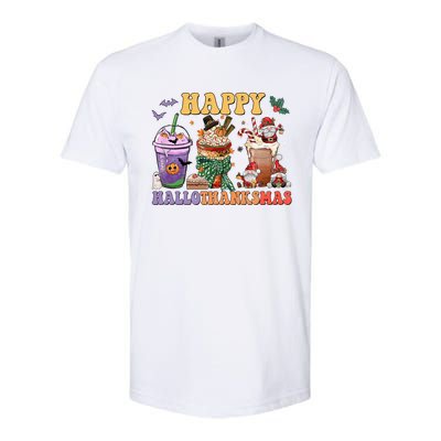 Coffee Halloween Thanksgiving Christmas Happy Hallothanksmas Gift Softstyle CVC T-Shirt