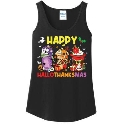 Coffee Halloween Thanksgiving Christmas Happy Hallothanksmas Ladies Essential Tank