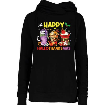 Coffee Halloween Thanksgiving Christmas Happy Hallothanksmas Womens Funnel Neck Pullover Hood