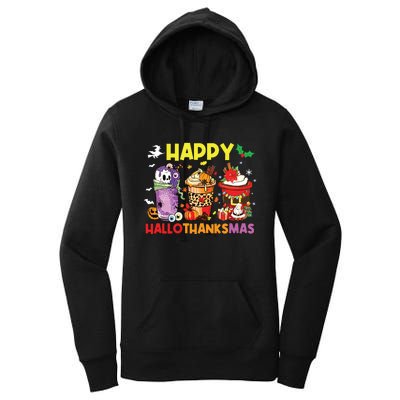 Coffee Halloween Thanksgiving Christmas Happy Hallothanksmas Women's Pullover Hoodie