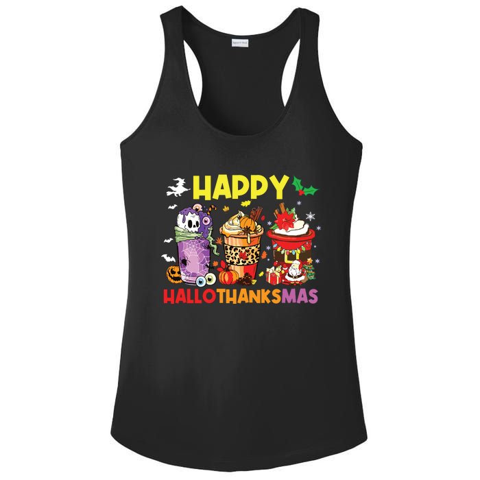 Coffee Halloween Thanksgiving Christmas Happy Hallothanksmas Ladies PosiCharge Competitor Racerback Tank