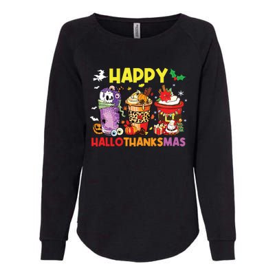 Coffee Halloween Thanksgiving Christmas Happy Hallothanksmas Womens California Wash Sweatshirt