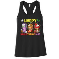 Coffee Halloween Thanksgiving Christmas Happy Hallothanksmas Women's Racerback Tank