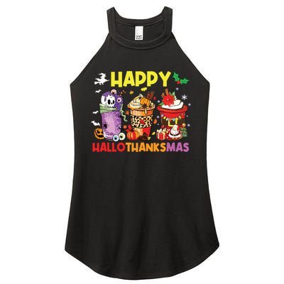 Coffee Halloween Thanksgiving Christmas Happy Hallothanksmas Women's Perfect Tri Rocker Tank