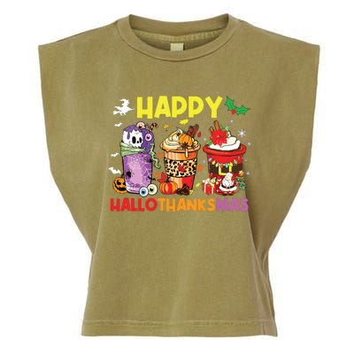 Coffee Halloween Thanksgiving Christmas Happy Hallothanksmas Garment-Dyed Women's Muscle Tee