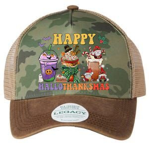 Coffee Halloween Thanksgiving Christmas Happy Hallothanksmas Legacy Tie Dye Trucker Hat