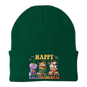 Coffee Halloween Thanksgiving Christmas Happy Hallothanksmas Knit Cap Winter Beanie