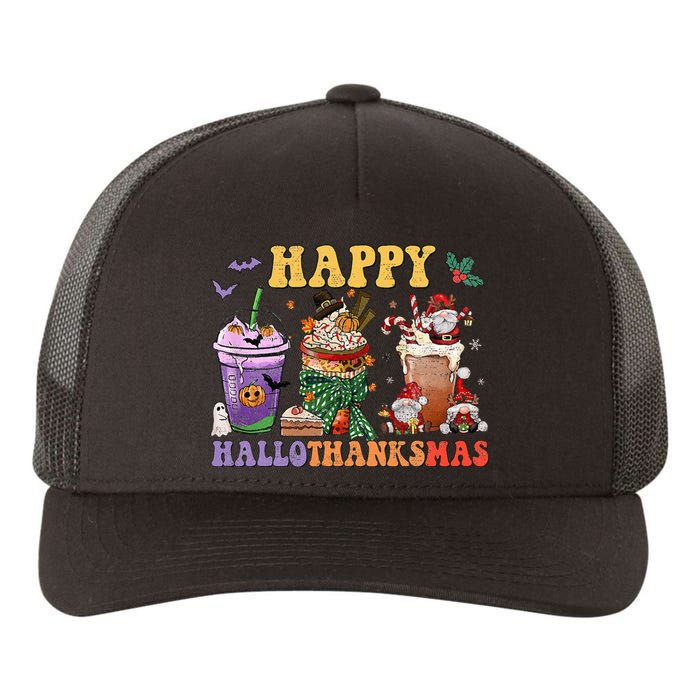 Coffee Halloween Thanksgiving Christmas Happy Hallothanksmas Yupoong Adult 5-Panel Trucker Hat