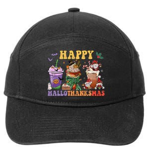 Coffee Halloween Thanksgiving Christmas Happy Hallothanksmas 7-Panel Snapback Hat