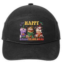 Coffee Halloween Thanksgiving Christmas Happy Hallothanksmas 7-Panel Snapback Hat