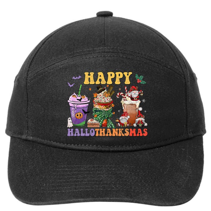 Coffee Halloween Thanksgiving Christmas Happy Hallothanksmas 7-Panel Snapback Hat