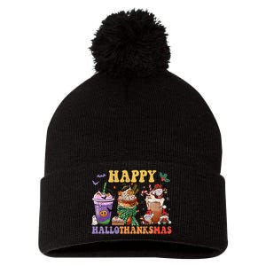 Coffee Halloween Thanksgiving Christmas Happy Hallothanksmas Pom Pom 12in Knit Beanie