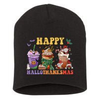 Coffee Halloween Thanksgiving Christmas Happy Hallothanksmas Short Acrylic Beanie