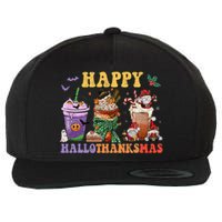 Coffee Halloween Thanksgiving Christmas Happy Hallothanksmas Wool Snapback Cap