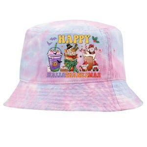 Coffee Halloween Thanksgiving Christmas Happy Hallothanksmas Tie-Dyed Bucket Hat