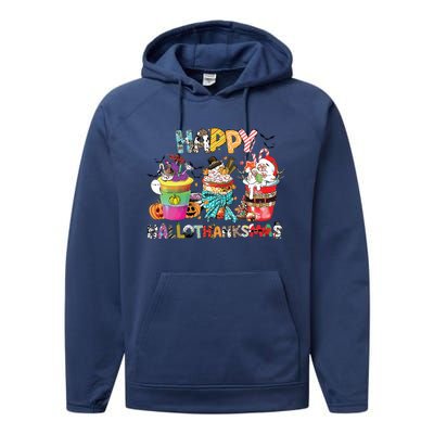 Coffee Halloween Thanksgiving Christmas Happy Hallothanksmas Performance Fleece Hoodie