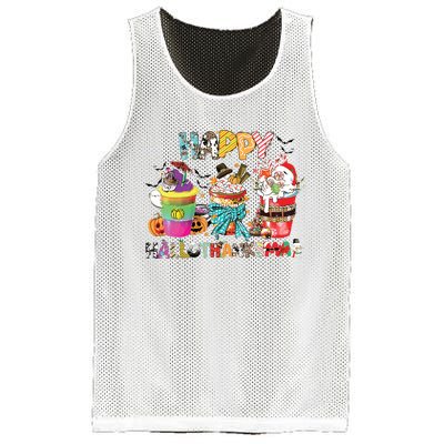 Coffee Halloween Thanksgiving Christmas Happy Hallothanksmas Mesh Reversible Basketball Jersey Tank